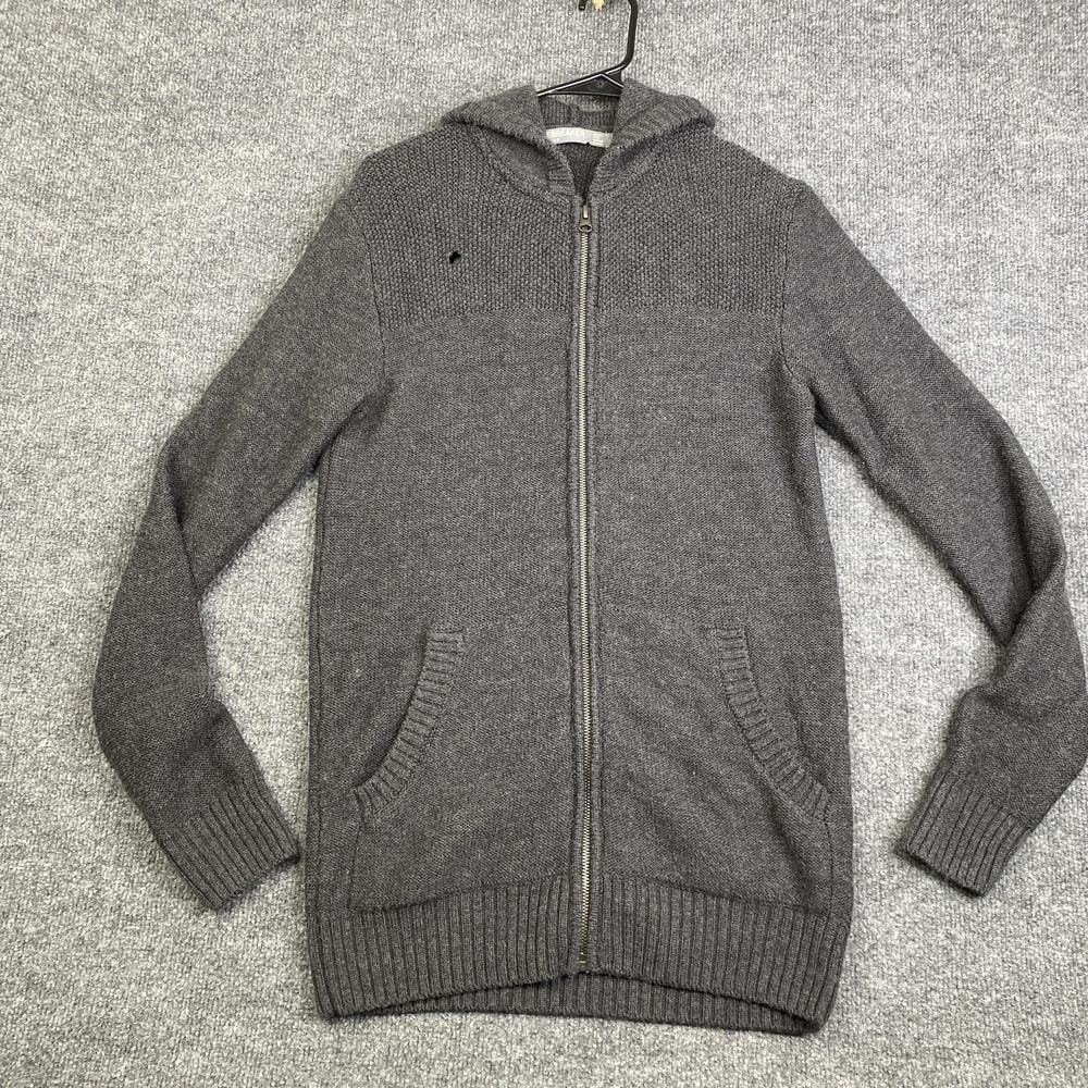 Icebreaker Sweater Mens Small Gray 100% Merino Wool Full Zip Hooded Waffle Knit